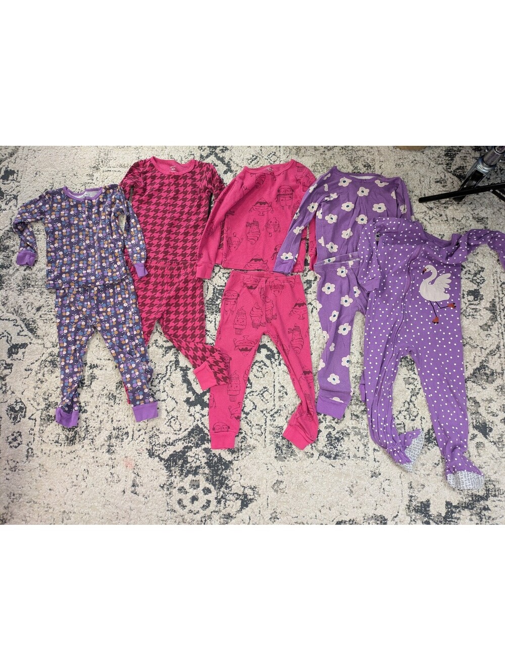 Carter's Toddler Girls 3T Pajama Lot 5 Piece Sets Footie Sleepwear Cotton Waffle